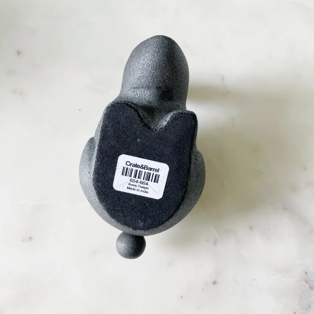 Crate & Barrel Gray Stone Bunny Rabbit Tea Light Candle Holder